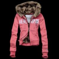 dames abercrombie fitch fur hooded outwear zip 1892 ny lichtrood Kleren Verkopen k9d5s201